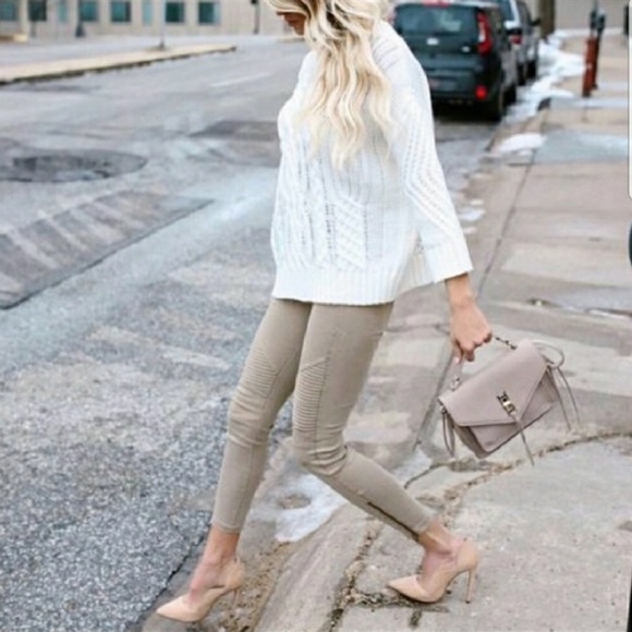 KHAKI ankle zip pull on moto leggings S/M - Picture 6 of 8